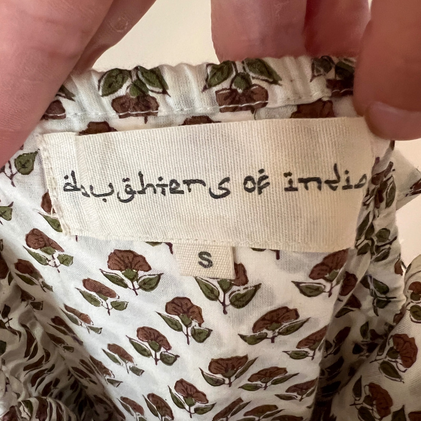 Daughters Of India Manjari Maxi Dress Brown Floral Cotton Ruffle Sleeve Small — image 2 of 8